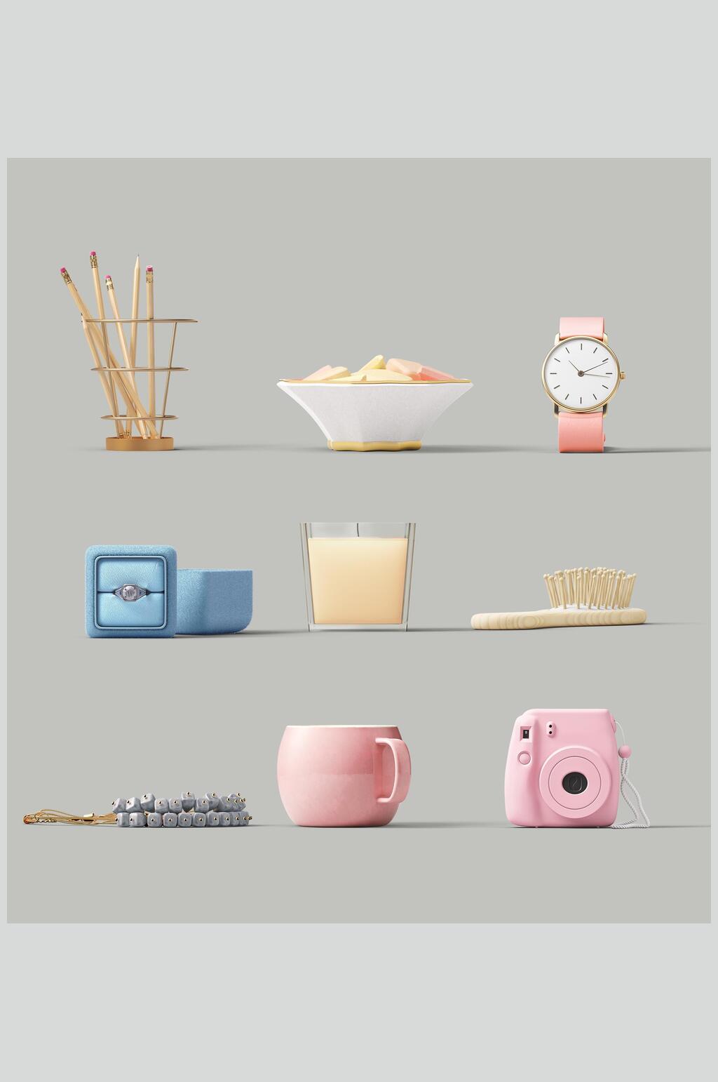 清新珠宝首饰美妆化妆品立体模型素材素材