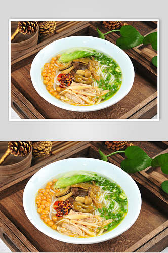 健康美味黄豆酸菜米线拉面摄影图片