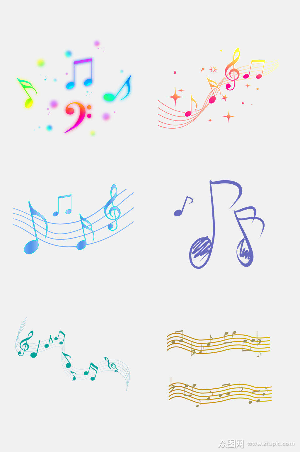 创意唯美五线谱音符音乐免抠元素素材