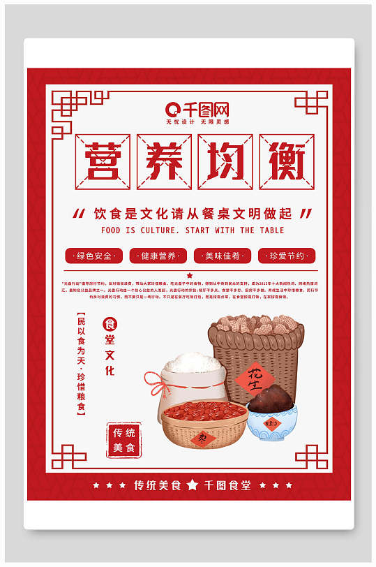 自然营养均衡大气餐饮食堂挂画海报