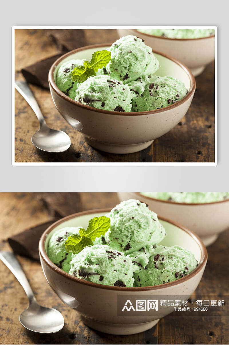 新鲜美味抹茶冰淇淋图片素材