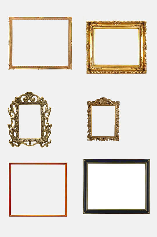 简约古风木质金色欧式复古相框免抠元素