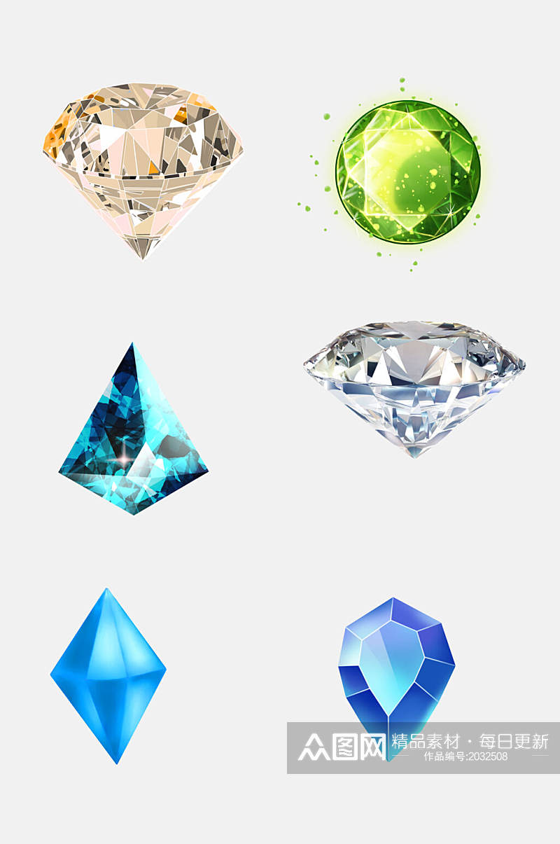 绿色蓝色唯美钻石珠宝免抠元素素材