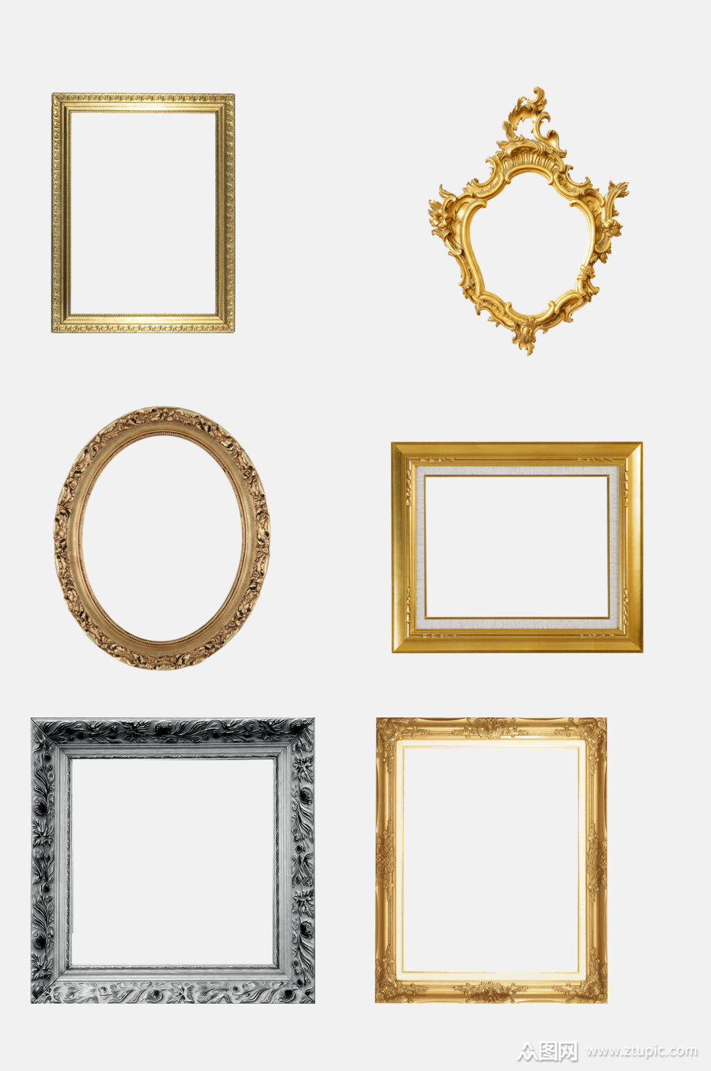 欧式雕花黑白相框免抠元素素材