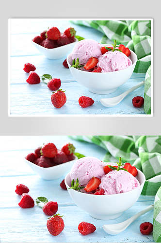 清新草莓水果冰淇淋高清图片