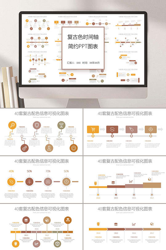 复古色时间表简约流程图表ppt