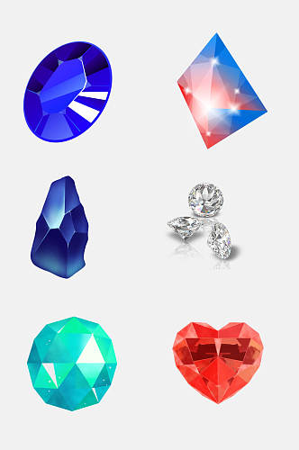 蓝色红色绿色精美钻石珠宝免抠元素