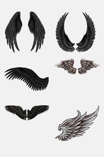 黑色浓密羽毛天使翅膀免抠元素