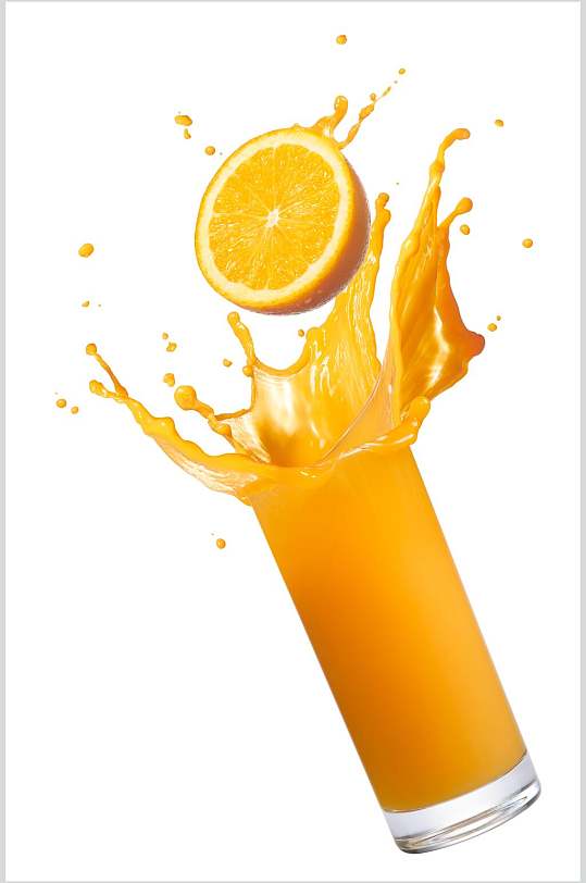橙汁飞溅白底图片橙汁新鲜果汁冷饮摄影图