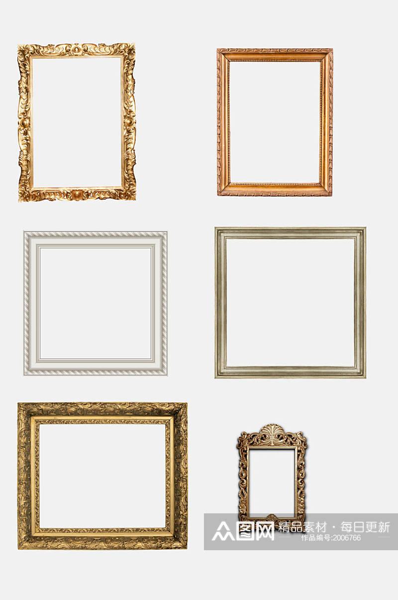 精致金色欧式复古相框画框免抠元素素材