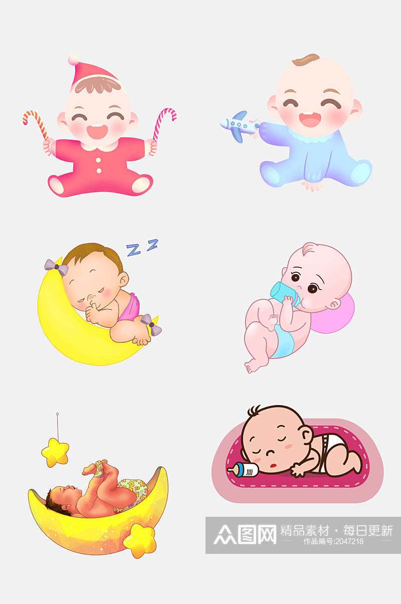 卡通睡觉婴儿小宝宝免抠插画元素素材