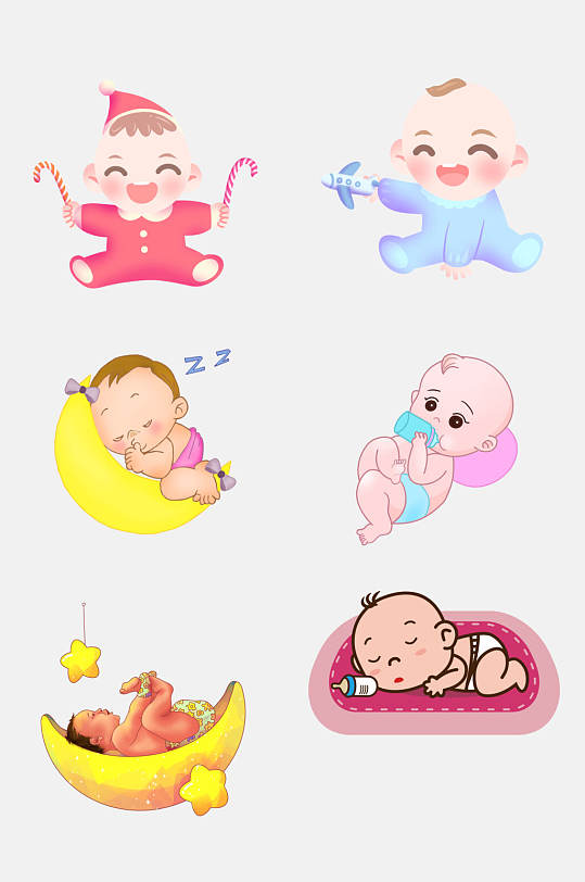 卡通睡觉婴儿小宝宝免抠插画元素