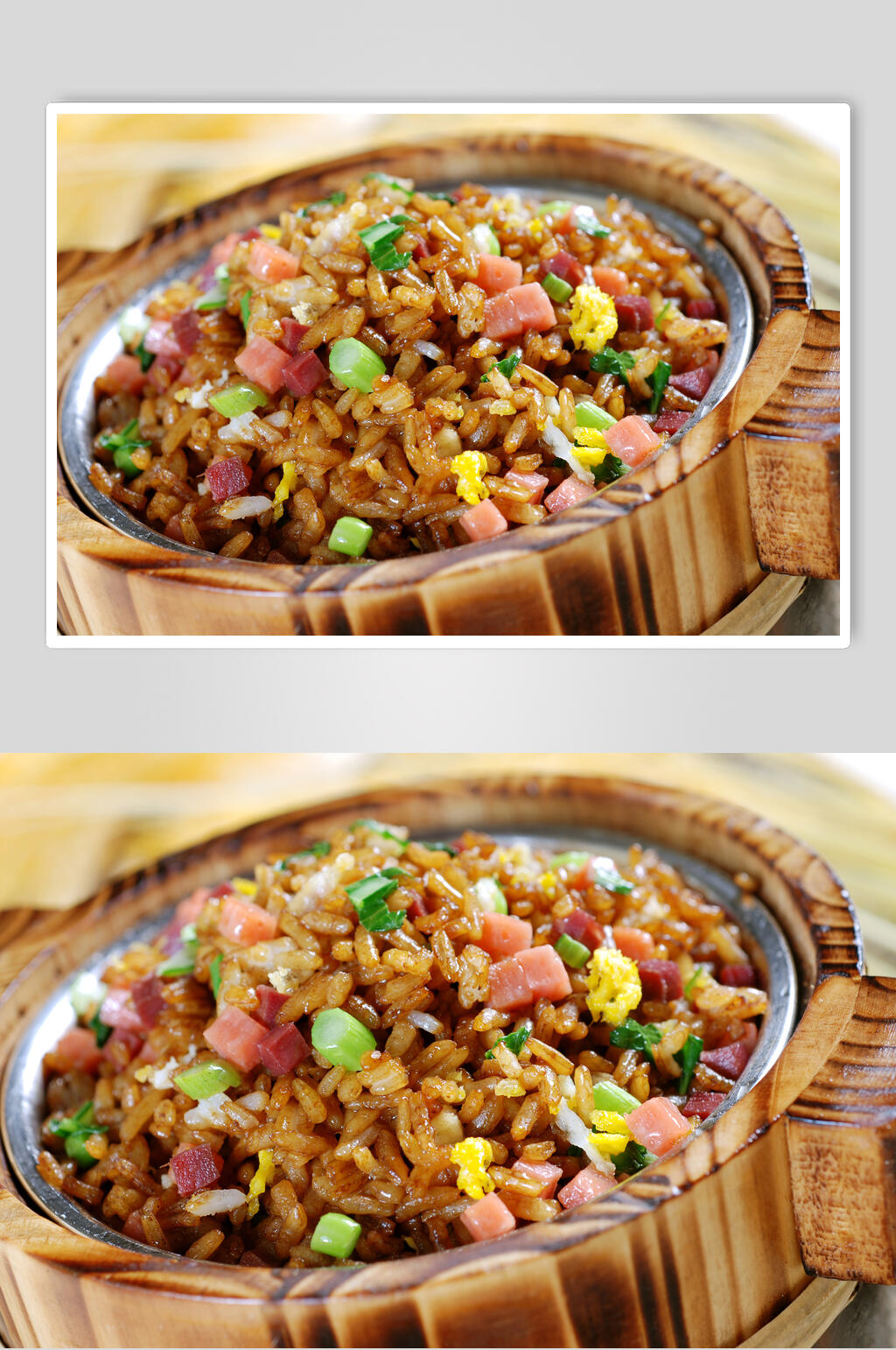 木桶火腿炒饭摄影图素材