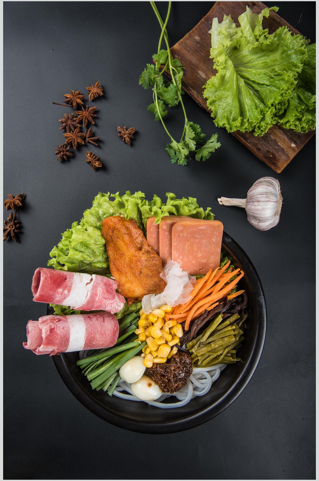 配菜米线拉面摄影图片素材