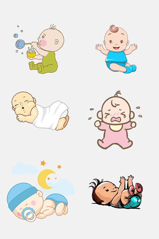 简洁可爱卡通婴儿小宝宝免抠插画元素