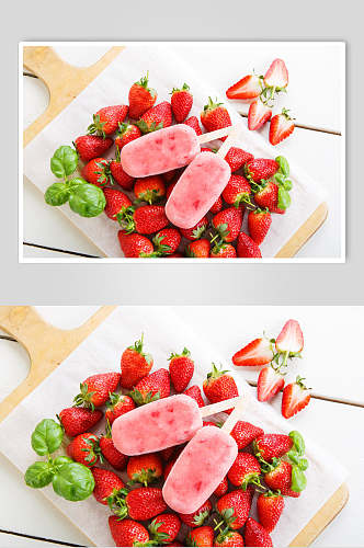 清新草莓冰棒冰淇淋图片