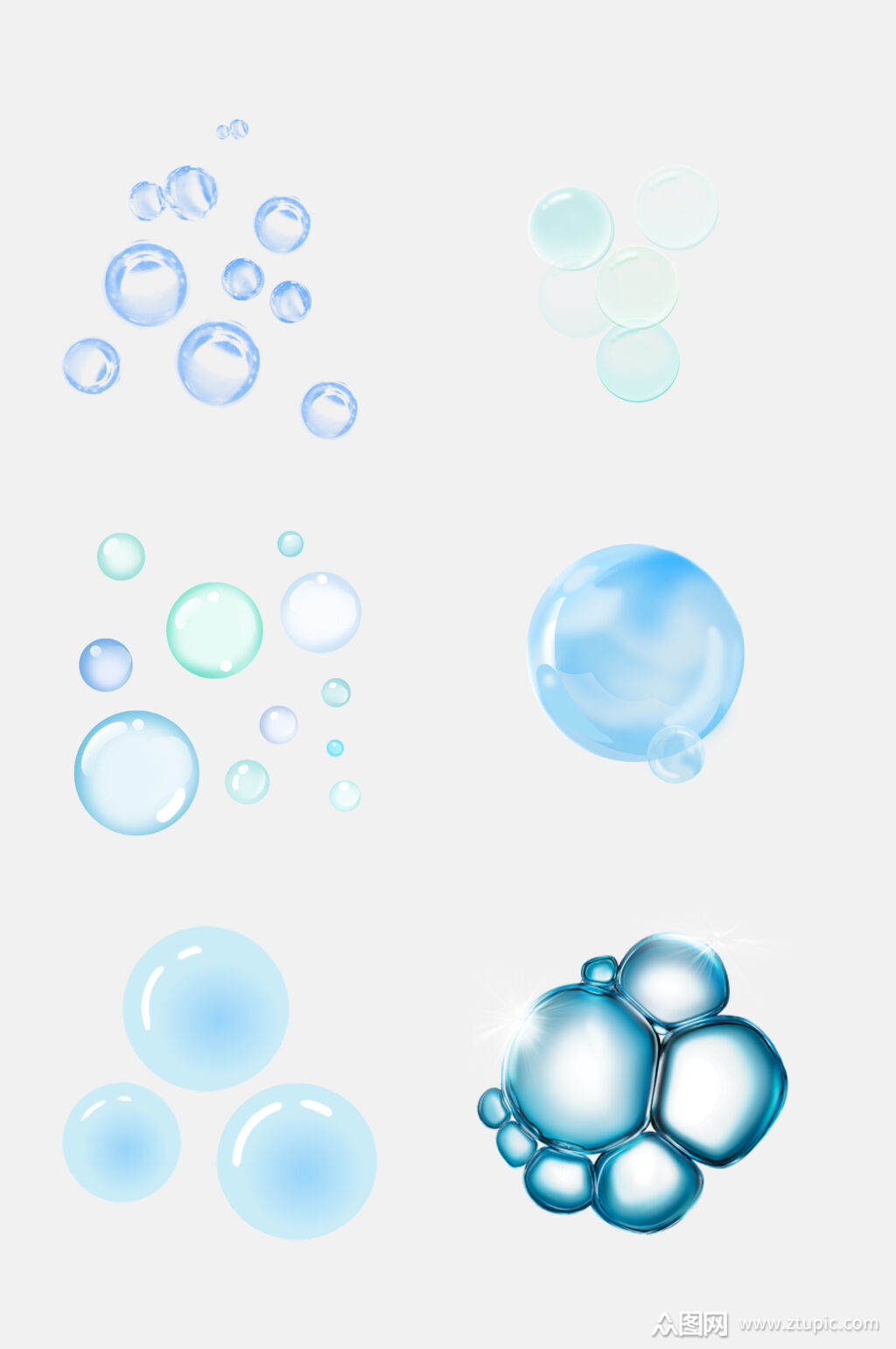 简洁蓝色透明泡泡气泡免抠元素模板下载-编号2004575-众图网