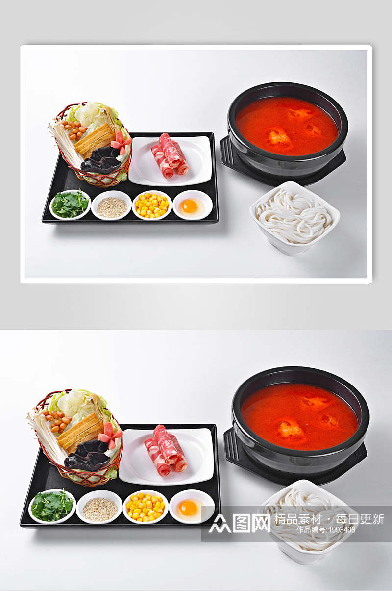 美味红油火锅配菜米线拉面摄影图片素材