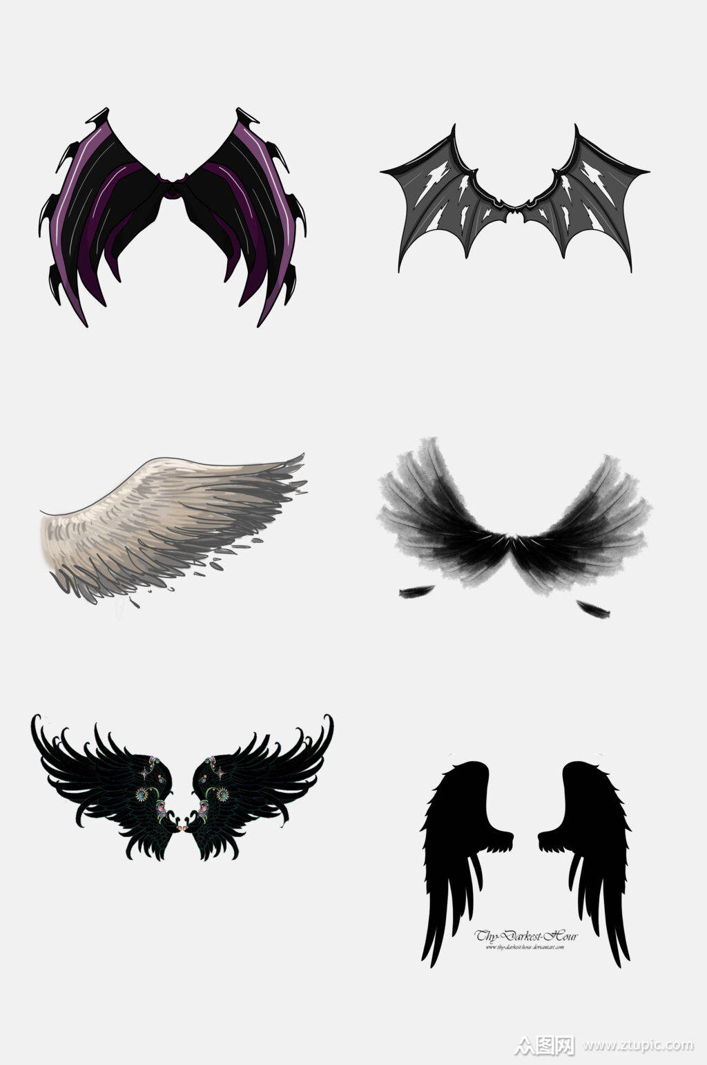 简约黑色恶魔天使翅膀免抠元素素材素材
