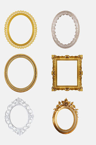 高端金色欧式复古相框化妆镜画框免抠元素