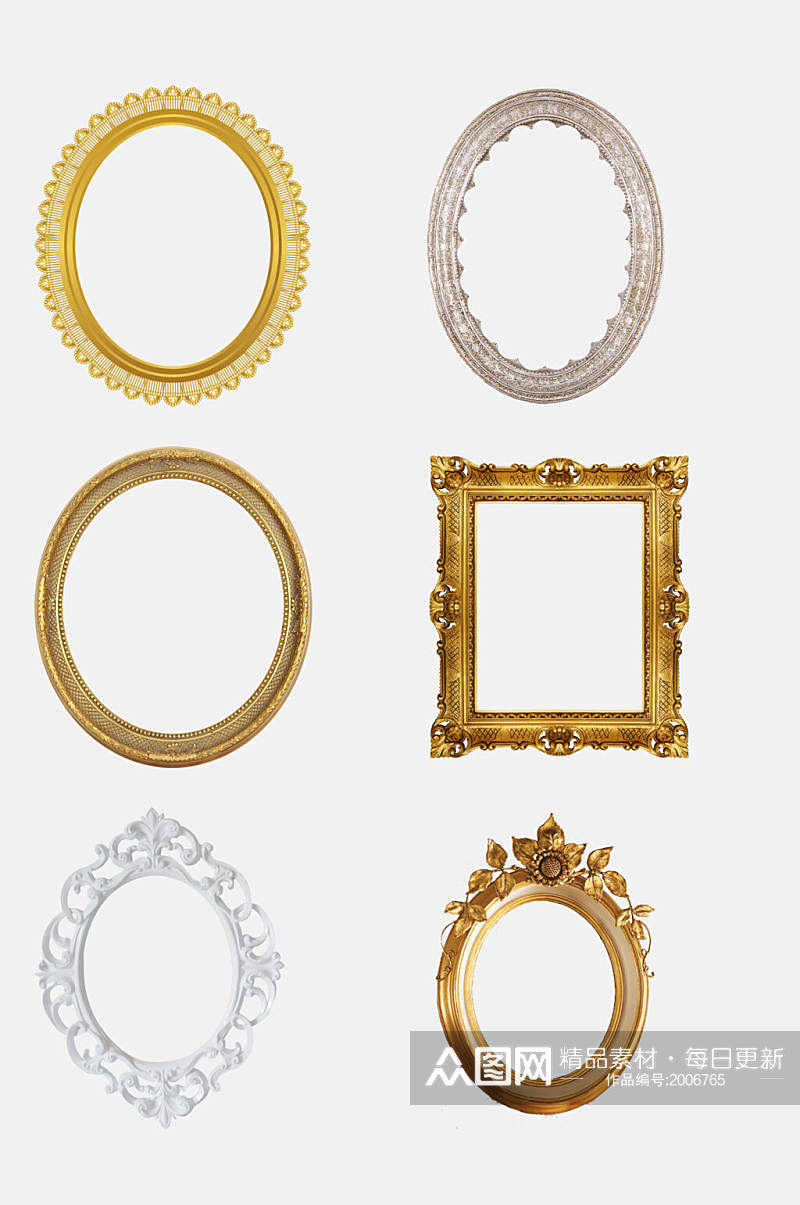 高端金色欧式复古相框化妆镜画框免抠元素素材