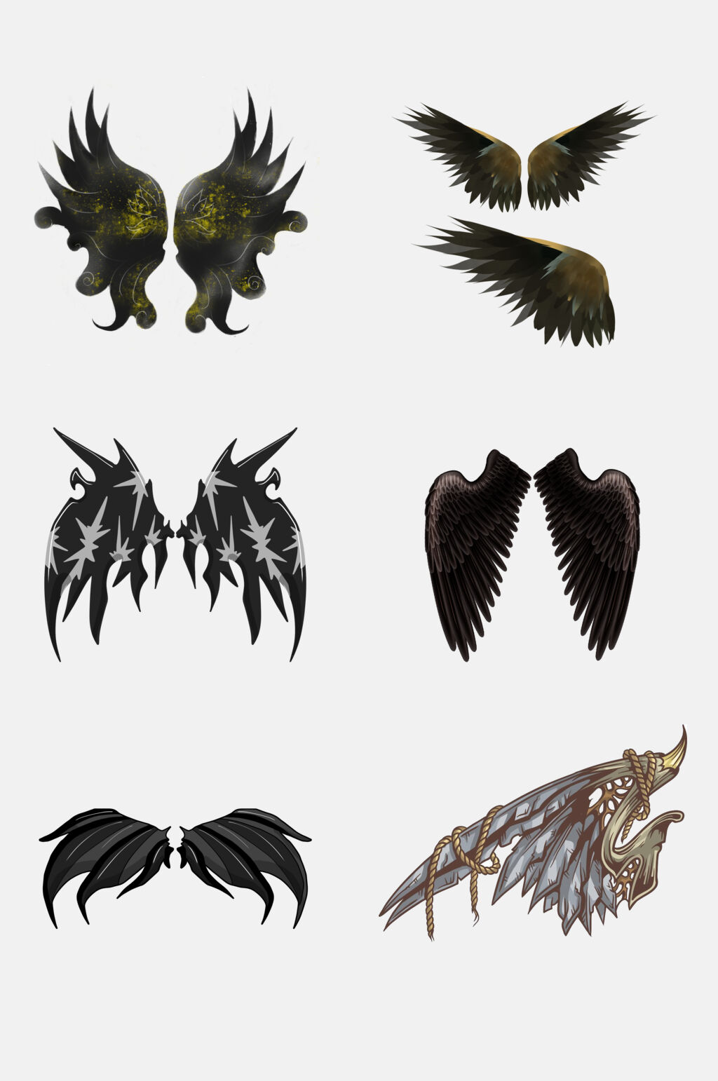 黑色灰色恶魔天使翅膀免抠设计元素素材