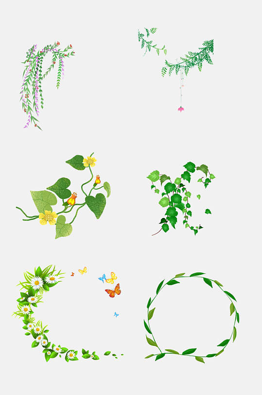 创意花环蝴蝶藤条花藤青藤春季免抠元素