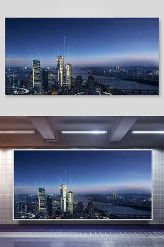 蓝色城市夜景科技背景设计