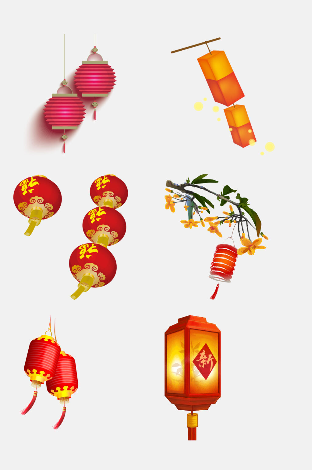 简约中国风红灯笼楷模元素素材