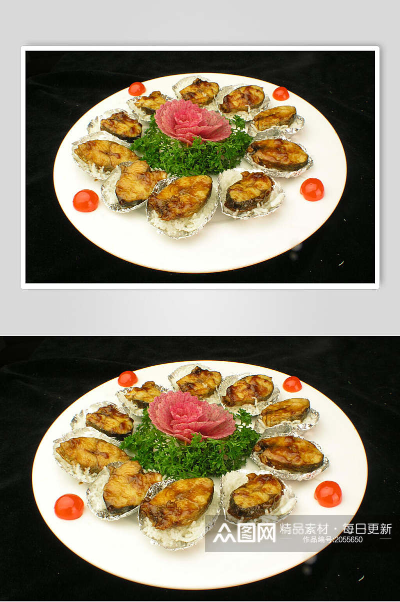 烤烧白鳝两联鱼片菜谱菜单摄影图素材