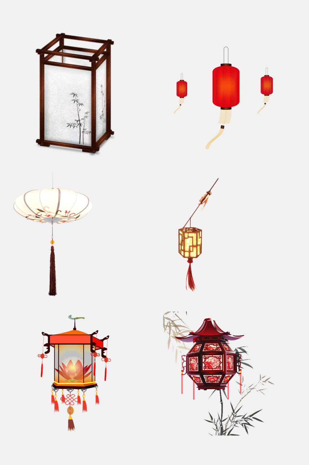 简约中国风红灯笼楷模元素素材