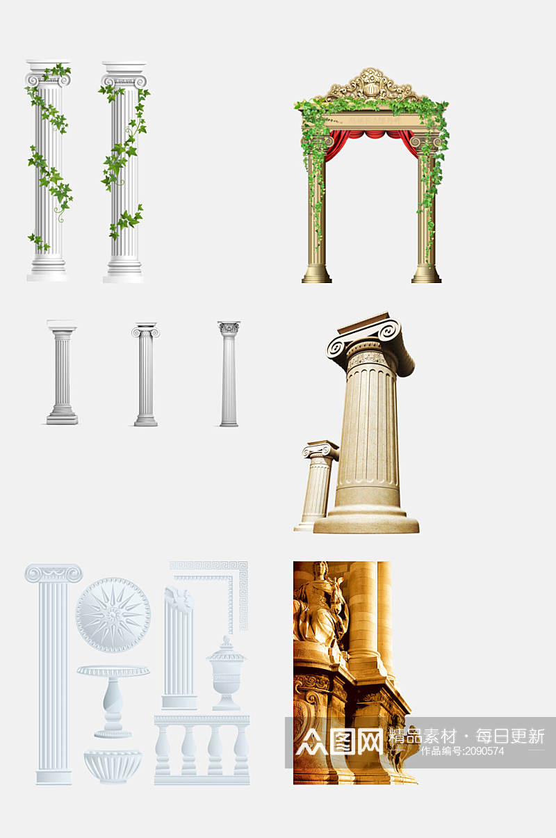 简约欧式巴洛克罗马柱免抠元素素材素材