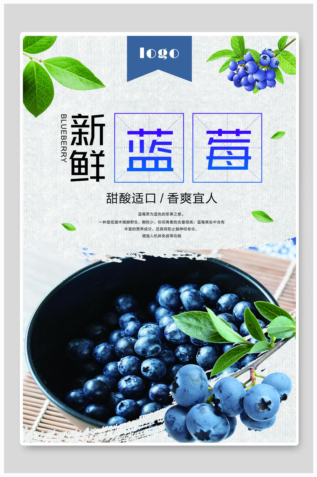 甜酸适口新鲜蓝莓水果海报素材