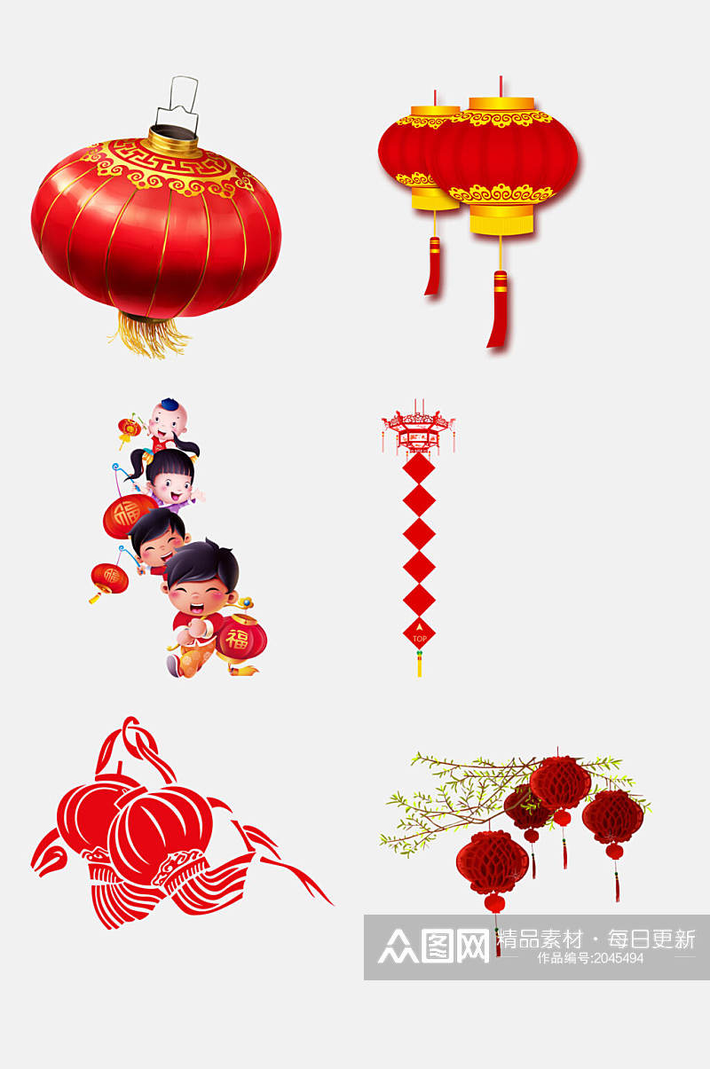 中国风红灯笼人物楷模元素素材