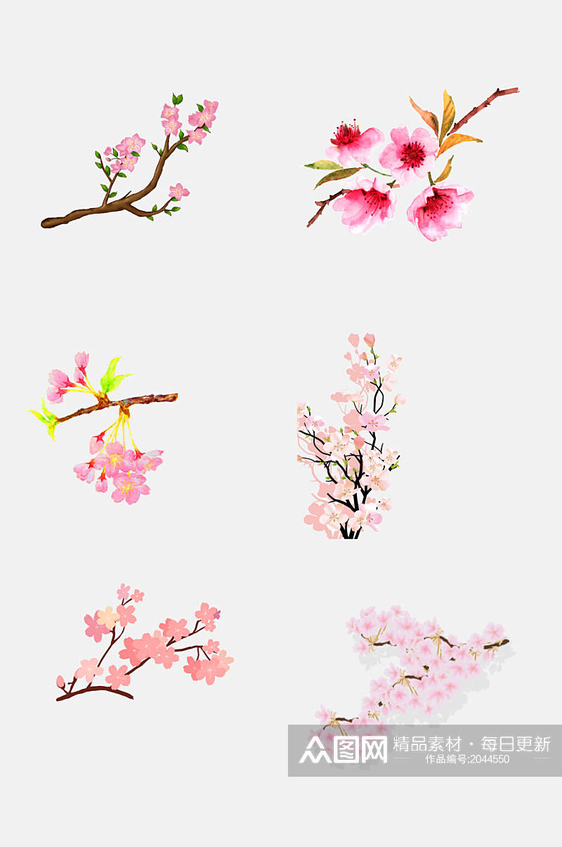 水彩粉色花海花卉樱花免抠元素素材