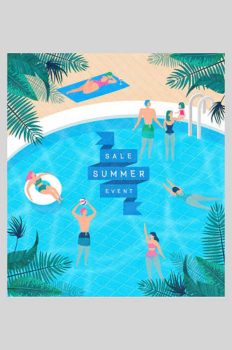 游泳池热带植物海报