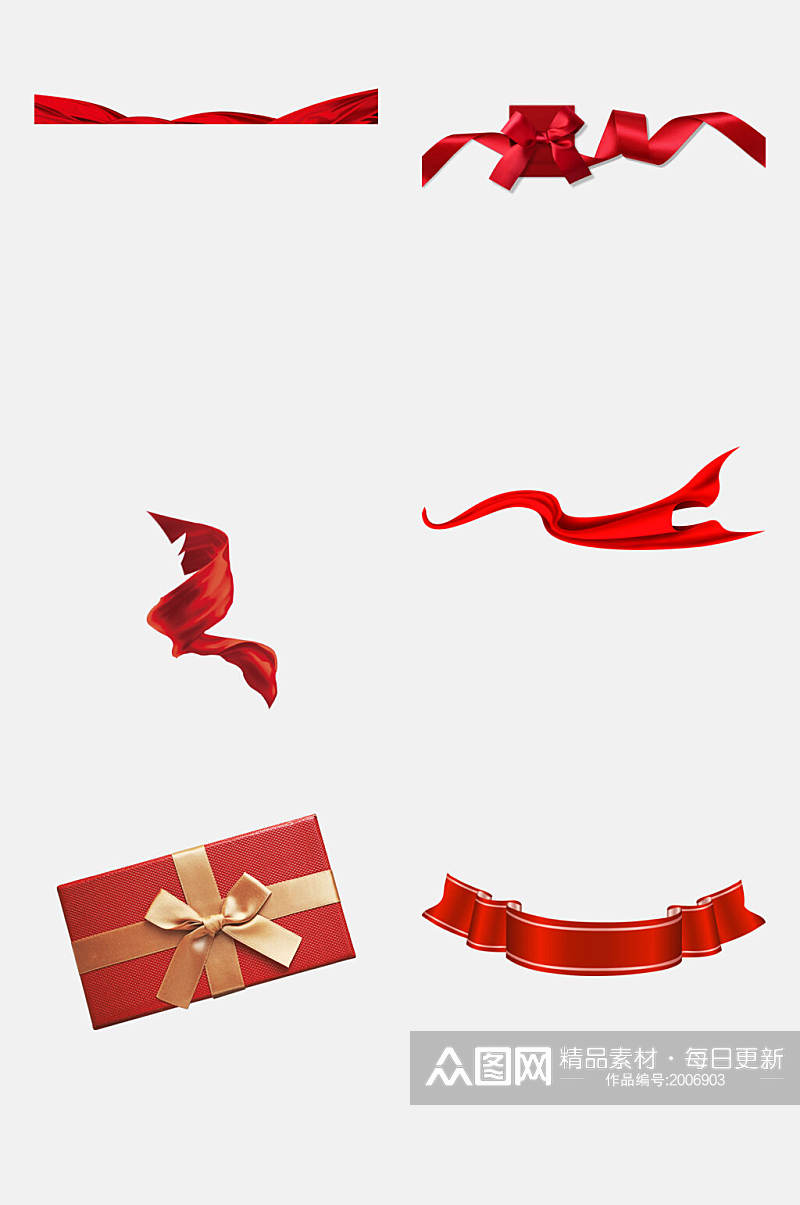 大气红色礼物礼盒彩带绸带免抠元素素材