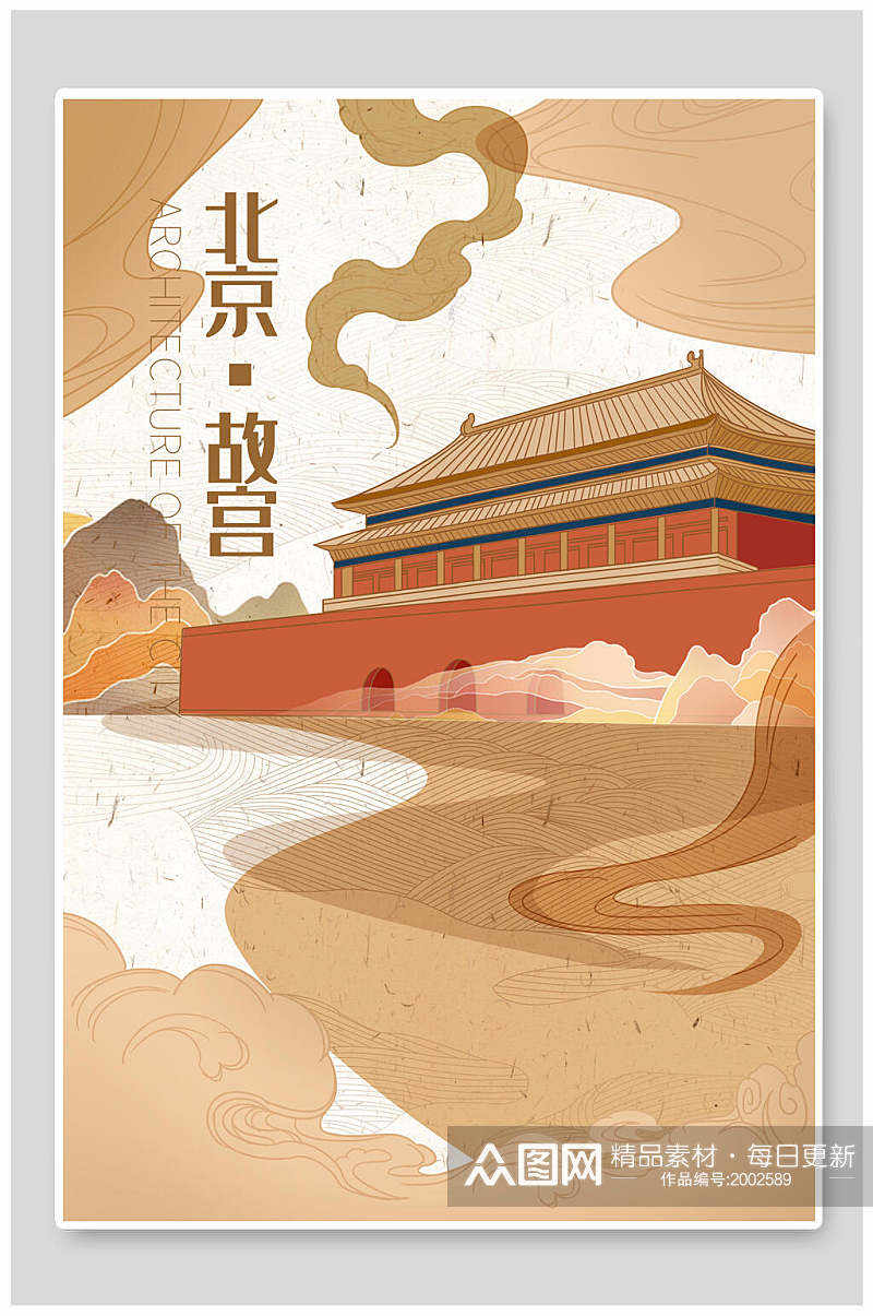 国潮北京故宫地标城市插画素材素材