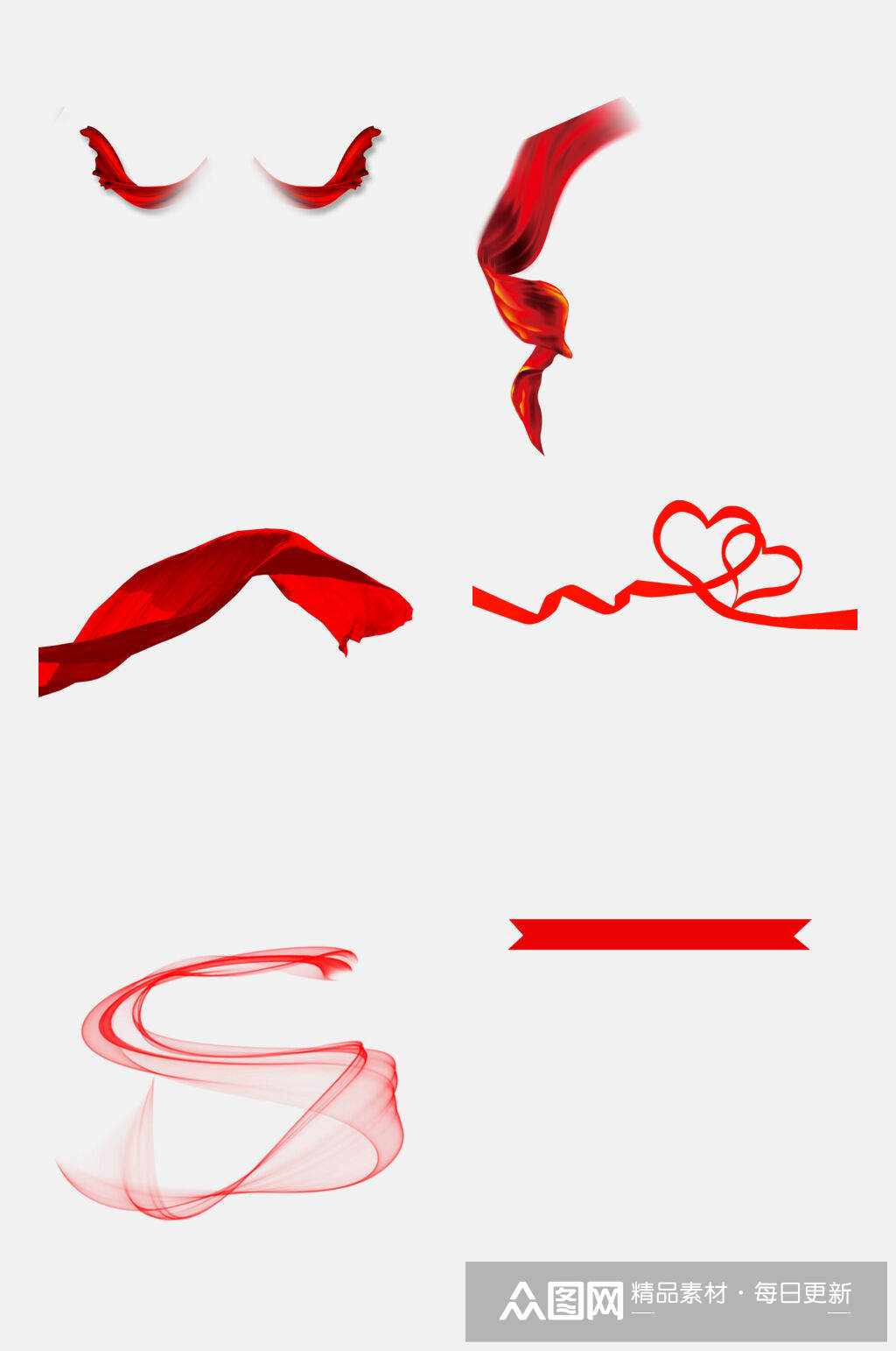 渐变红色彩带绸带免抠元素