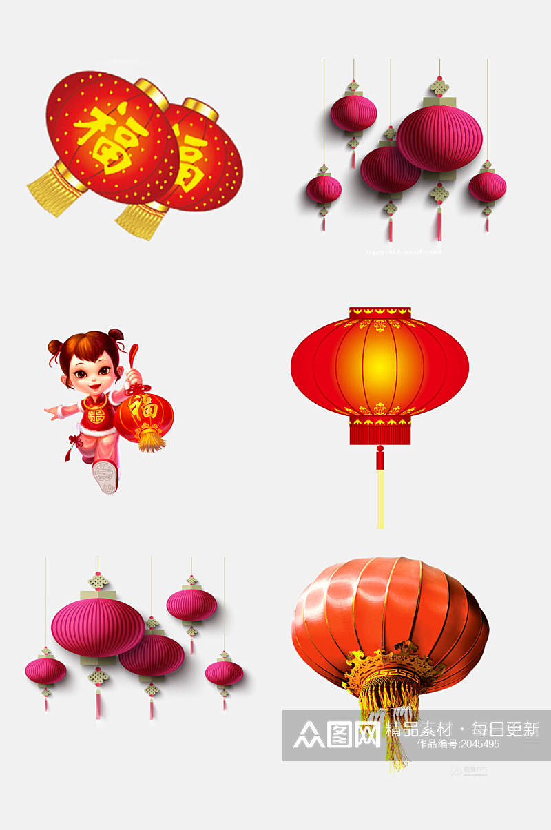 卡通中国风红灯笼彩灯楷模元素素材