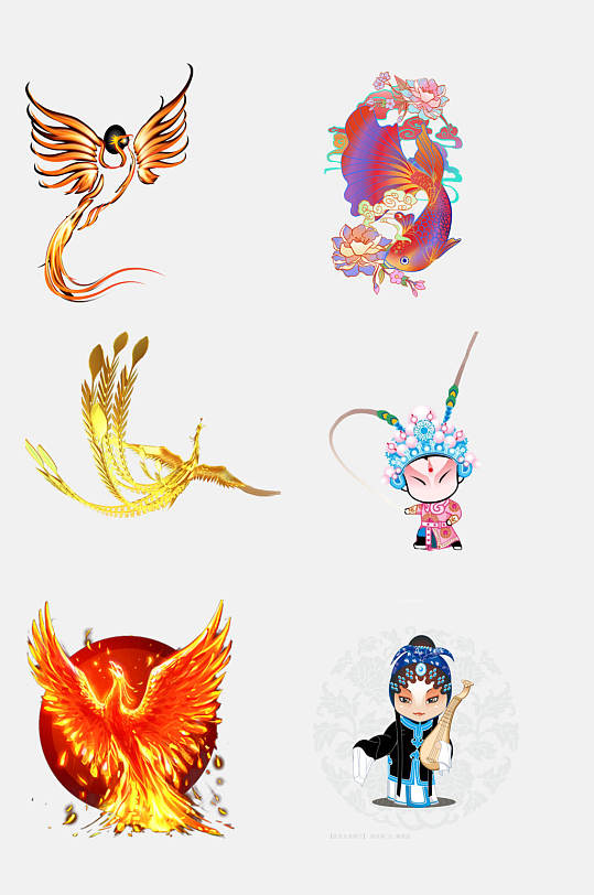 国潮京剧凤凰免抠元素素材