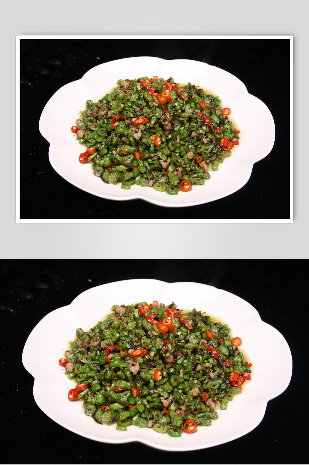 榄菜肉碎四季豆高清图片素材