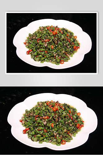 榄菜肉碎四季豆高清图片