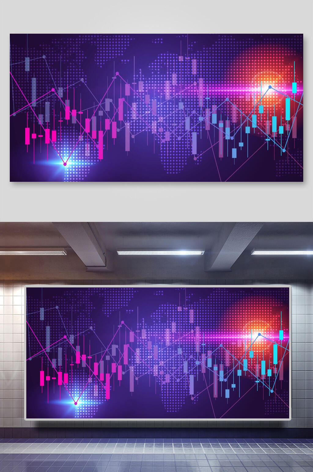 科技背景横向海报蓝底数据之光素材