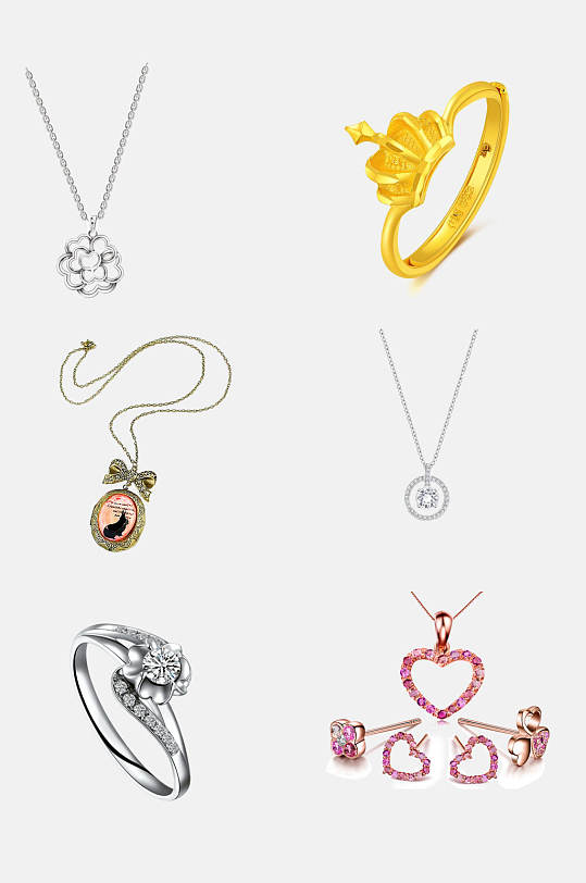 黄金珠宝爱心女项链首饰免抠元素素材