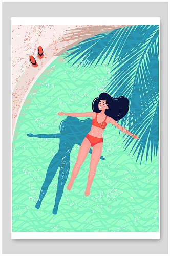 夏日女孩泳池享受阳光浴插画