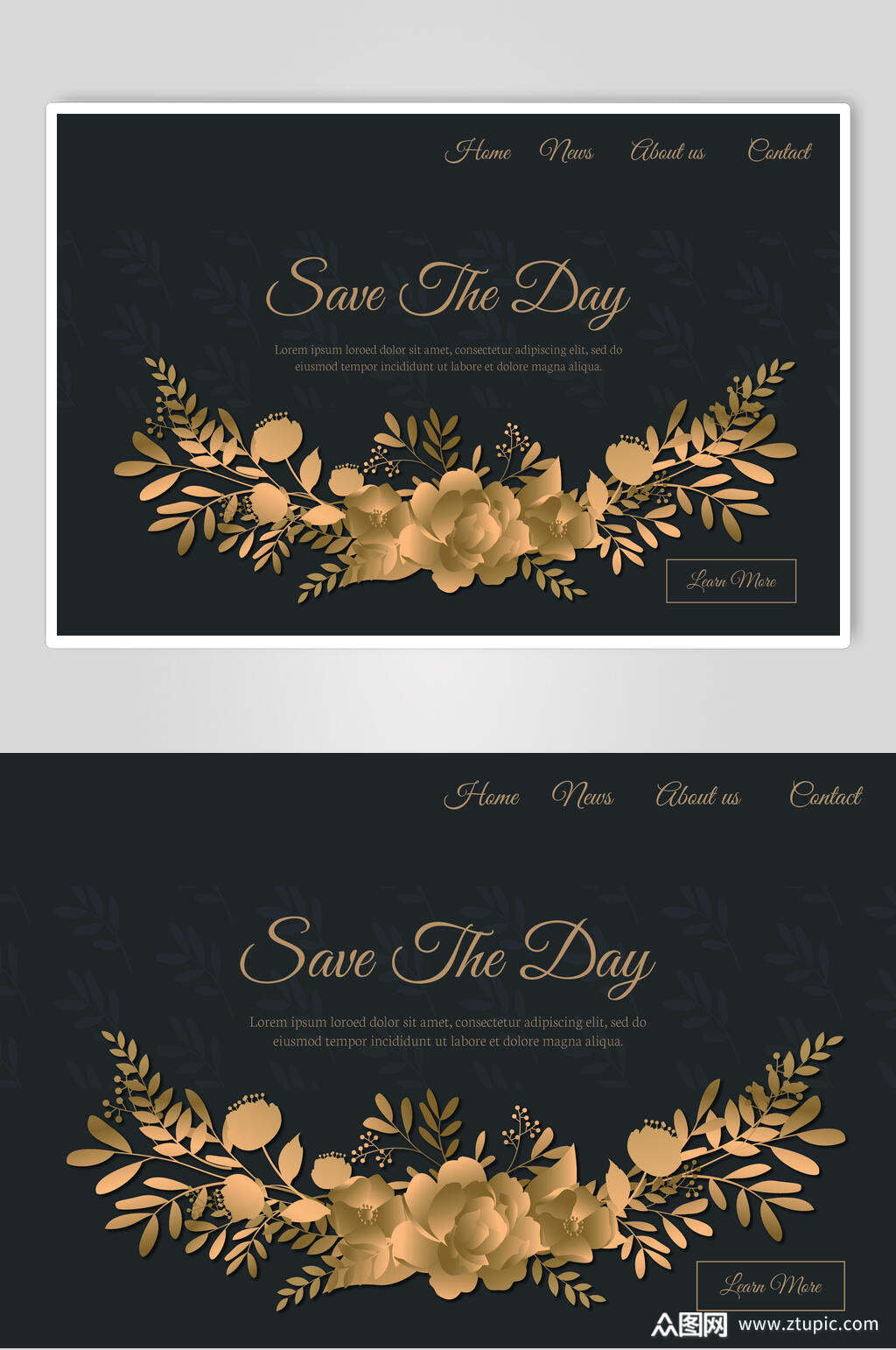 黑金花卉英文婚礼请柬邀请函海报素材