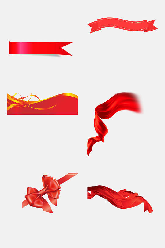 简约红色彩带绸带免抠元素