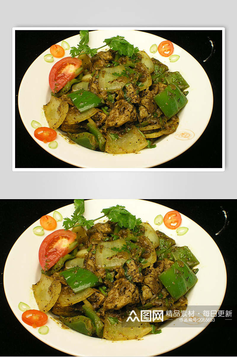 辣椒咖喱鸡两联菜谱菜单摄影图素材