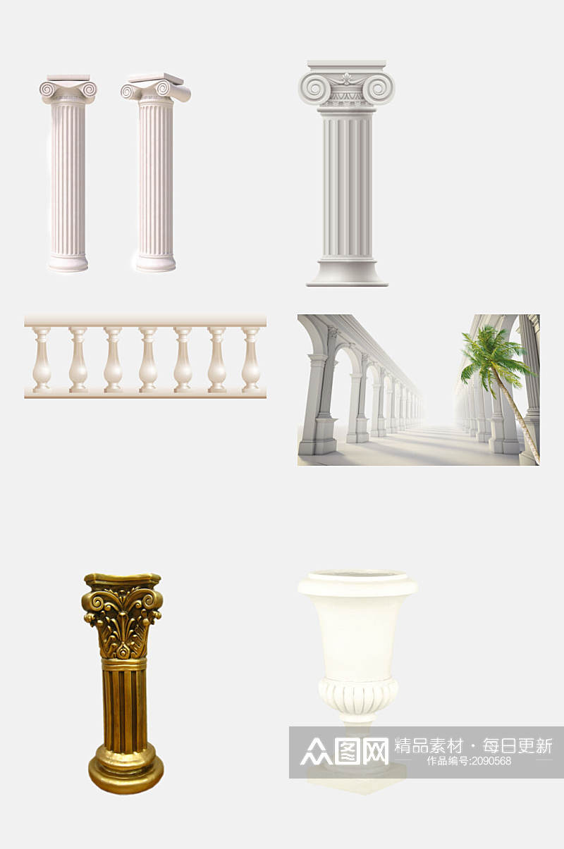 素色欧式巴洛克罗马柱免抠元素素材素材